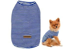 SMALLLEE_LUCKY_STORE Basic Pet Strick-T-Shirt aus Baumwolle, gestreift, für kleine Hunde, Katzen, Jungen, Mädchen, Welpen, ärmellos, weiche Chihuahua-Sommerkleidung, Blau, Größe M