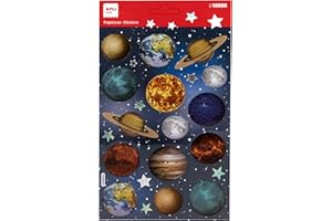 APLI Kids 18558 - Pegatinas infantiles de Planetas con acabado holográfico. Incluye 1 hoja con 15 pegatinas de adhesivo permanente fabricadas en PET