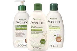 Aveeno Daily Moisturising Routine Set Corpo al profumo di Vaniglia, con Detergente Intimo delicato 500 ml e Crema Corpo Idratante 300 ml e Bagnoschiuma 300 ml con Avena e Yogurt per pelli secche