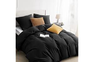 BEDSURE Pościel 200 x 220 cm, 3-częściowa, czarna, 1 poszwa na kołdrę 200 x 220 cm + 2 poszewki na poduszkę 80 x 80 cm, Öko-Tex, zestaw pościeli z mikrofibry, z zamkiem błyskawicznym, kolor czarny