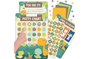 jackinthebox Dinosaur Potty Training Sticker Charts for Toddler Boys & Girls, 100+ Glitter Stickers, 320+ Printed Stickers, Achievement Certificate, Potty Training Kids Reward Chart