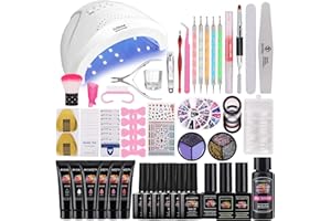 48W Lampe Manucure Kite de Gel, MYSWEETY Ongle Gel Kit Complet Onglerie Materiel Professionnel avec 6 Polygel, 6 Vernis à Ongles Gels Semi Permanent, 2 Gel en Solide, Gel Base et Top, Nail Art Outil