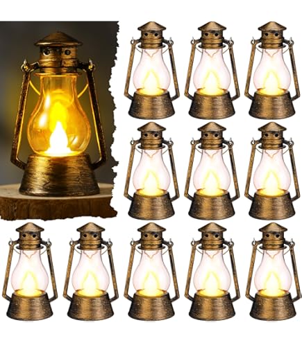 12-Pack Mini LED Lantern Decor – 6-Inch Flickering Candle Lanterns For Table Centerpieces, Western & Holiday Parties (Bronze, Battery Included) - View #2