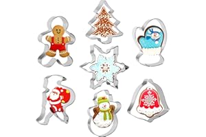 Christmas Cookie Cutter Set,Pecehom 7Pcs Snowflake,Christmas Tree,Gingerbread Man,Santa Claus,Gloves,Bell,Snowman Stainless Xmas Biscuit Cutters for Baking