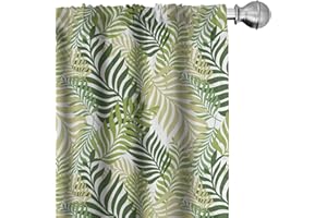 ABAKUHAUS Foglia Tenda a Pannello Set di 2, Tropic Exotic Palm Trees, Trattamento della Finestra per Stanza e Camera da Letto, 150 cm x 225 cm, verde ecru