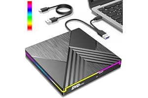 QUIRLIG Masterizzatore DVD CD Esterno, USB 3.0 Type C Lettore CD DVD Esterno per PC Portatile, CD/DVD +/-RW Drive RGB Unità CD DVD Esterna per PC Laptop Desktop MacBook Mac OS Win11/10/8/7/XP Linux Vista