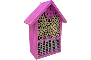 STC Stores Range of Wooden Hanging Garden Bee Bug Insect Ladybird Houses/Hotel/Shelter (Pink 20cm Small House)