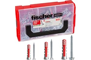 Fischer FixTainer DuoPower con Vite, Valigetta 105 Tasselli Duopower con Vite, per Fissaggio su Muro Pieno e Cartongesso di Mensole, Pensili, Staffe TV, 210 Pz totali