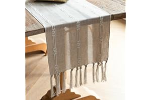 CyanCloud Grey Table Runner with Handmade Tassel Linen Hollow Embroidered Table Runners, 72 Inch Coffee Table Runner for Party Weddings Farmhouse Dining Table Cover Gorgeous Decor