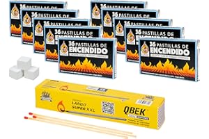 BRICOMIRAS Pastillas Encendido Chimenea con Pack de 50 fósforos para Prender Fuego en chimeneas, barbacoas, hornos de leña, carbón, etc. - Enciende Fuegos fácil y rápido (360 Pastillas + 50 fósforos)