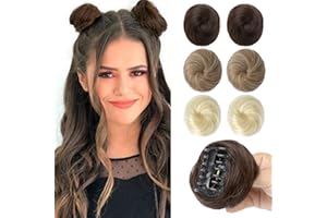 REECHO 2 PCS Mini Claw Clip in Messy & Cat Ears Hair Bun Extensions Wig Accessory Updo Hairpieces for Women Girls (Pack of 2-3" Straight, Dark Chocolate Brown)