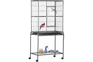 PawHut bärbar fågelbur med 4 matare och 4 praktiska sittpinnar 81 x 48 x 163 cm svart och grått