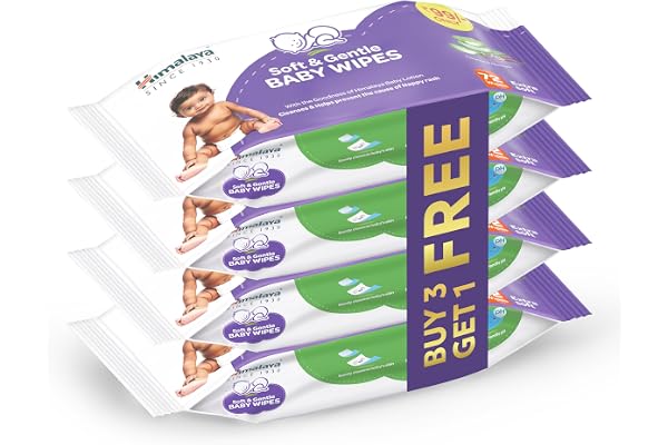 Himalaya Soft & Gentle Baby Wipes |72 Wipes x B3 G1 Free - 288 Wipes | With Licorice & Aloe Vera | Gently cleanses & Helps pr