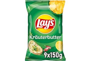 ‎LAY'S Lay's Kräuterbutter Geschmack - Knusprig gewürzte Kartoffelchips für eine gelungene Party (9 x 150 g)