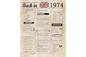 Woaipati Back in 1974 Poster UK Happy 50th Birthday Party Decoration Elegant Gift 50 Years Anniversary Idea Home Decor for Women Men Unframed -1974