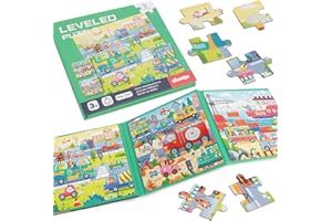 NiCola Magnetic Puzzles for Toddlers 3-8, Dinosaur Jigsaw for Road Trip Airplane Activities, Early Learning Puzzle, Kids Travel Games (Traffic)