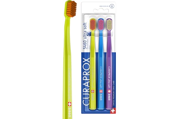 Curaprox CS 5460 Brosse À Dents Ultra-douce – Soin Des Dents Et Des Gencives Pour Adultes | Poils Ultra-doux Curen® Pour Un Nettoyage en Douceur | Vert, Bleu, Violet, Emballage Individuel