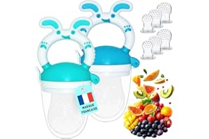 Lola Kids Grignoteuse Bébé - Lot de 2 Tétine Grignoteuses Bébé sans BPA - Inclus 8 Tetines Evolutives - Sucette Fruit en Silicone Alimentaire - Tétine Dentition - Idéal Diversification Alimentaire