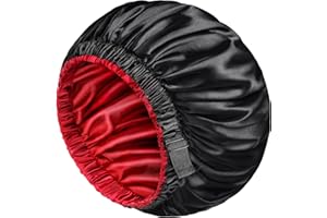 mikimini Satin Bonnet for Men and Women, Reversible Double Layer Sleeping Bonnet for Hair Braids with Anti-slip Adjustable Elastic Band Super Soft (XL, Black/Red)