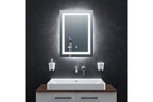 ‎BR BRINGER BR Bringer LED Badspiegel - 50x70 cm - Badezimmerspiegel mit Beleuchtung und Anti-Beschlag Funktion - Dimmbar, Energiesparend, 3 Lichtfarben, Touch-Schalter und Speicherfunktion