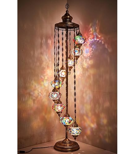 Lampe Turque Mosaïque Marocaine à 5 Boules - Lampadaire Oriental Fait Main - Blanc
