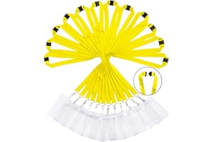 WEZEBEL Breakaway Lanyard with Card Holders, Durable Rainbow Neck Safety Lanyards Straps with Clear Waterproof Name Badge Holders in Bulk (12 Pack, Yellow+Holders)