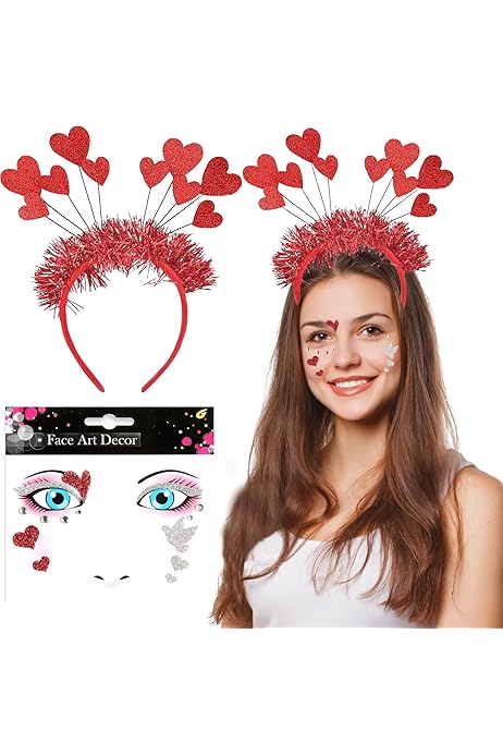 Cerchietto Con Cuore San Valentino - Fascia Rossa Paillettes, Adesivi Cuore, Per Feste E Matrimoni