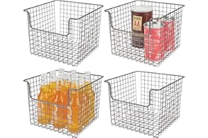 mDesign Juego de 4 cestas organizadoras multiusos en alambre de metal – Versátil organizador de cocina, despensa, etc. – Cesta de metal con recubrimiento inoxidable – color bronce