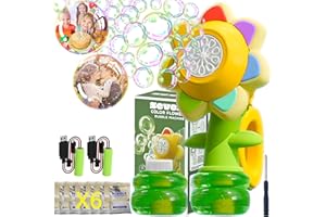 JHPPTCOCO Bubble Machine,Bubble Machine for Kids,Dancing Sunflower Bubble Maker,Rechargeable Automatic Bubble Blower Toys for Boys Girls with Lights,Battery and Bubble Solution for Outdoor/Party/Birthday Gifts