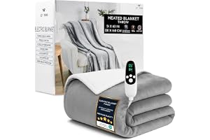 Get Trend Elektrisk filt 130 x 160 cm med 9 nivåer, 12 timmer och överhettningsskydd, vinterfilt för säng, soffa (ljusgrå, th