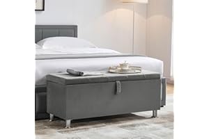 Vida Designs Valencia Storage Ottoman, Fabric in Light Grey Velvet, 100x40x44cm - Storage Ottoman with Lift-Up Lid, Ideal for Toys, Bedding & Footstool Use | UKFR Certified