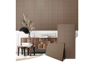 JSSZWYP AKK-Stave Acoustic Wall Panels - Wooden Wall Panels for Soundproofing - 2 Pack/1200x600mm/1.44² Acoustic Panels for Walls -3D Wood Slat Wall Panelling-Decorative Wall Panel Kits for Home (4#Walnut)