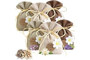 SUQ 6 Confezioni Sacchetti Profumati per Cassetti e Armadi, Bustine di Lino Riempite Naturale Lavanda, Gardenia, Lilla, Bustine Aroma Tarme Repellente, Fatto a Mano Bustina Profumata