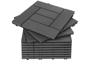 Deuba Baldosa Madera Suelo WPC Antideslizante Interior Exterior Terraza Balcón Jardín Mosaico Antracita 30x30cm