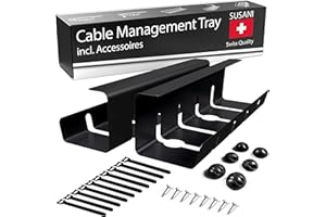 SUSANI Kabelkanal Schreibtisch – Kabelkanal schwarz [2er Set] Extra lang – 42x11x12 [cm] – Kabelmanagement Schreibtisch für Organisation und Ordnung am Arbeitsplatz – Inkl. Zubehör