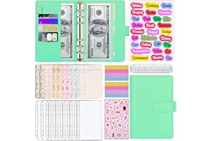 Budget Planner A6, AOTUAO Binder Budget Planner Deutsch Haushaltsbuch mit Geldfächer, Cash Stuffing Geld Organizer mit Klar Plastik Binderumschlägen, Budgetplaner Sparbuch, Budgetblätter-See Grün