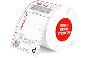 HERBOAHORRO Rollo de Etiquetas Térmicas Adhesivas 100×150 mm (4×6″) - 500 uds - Compatible con Zebra, MUNBYN y más - Impresión Térmica y Legible