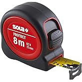 SOLA PROTECT - Bandmaß 8m / 25mm - robustes Rollbandmaß mit Gürtelclip - Stahlband, gelb lackiert mit mm Skala - Genauigkeits