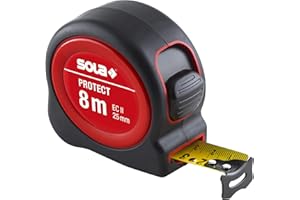 SOLA PROTECT - Bandmaß 8m / 25mm - robustes Rollbandmaß mit Gürtelclip - Stahlband, gelb lackiert mit mm Skala - Genauigkeitsklasse II - Rollmeter mit beweglichem Endhaken - Länge 3m, 5m, 8m