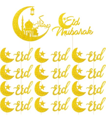 Déco Cupcakes Eid Mubarak - 12 Pièces | Ramadan, Fête Moubarak | Moon & Stars