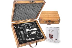 YOBANSA Set Regalo Accessori per Vino Scatola di Legno con Superficie Lucida,Set Apri Vino,Set Regalo Vino cavatappi Vino Coniglio per Uomo (Yellow)