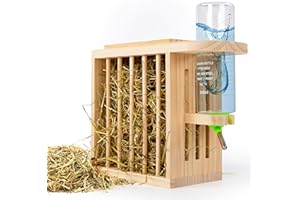 Heuraufe inkl. höhenverstellbarer Trinkflasche. Naturholz. Meerschweinchen Heuraufe, Kaninchen, Hasen, Hamster Trinkflasche. Perfekt für Kaninchenstall. Hasen Zubehör Kaninchen Zubehör | Drei Eichen