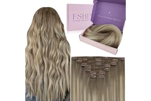‎FSHINE Fshine Clip in Extensions Echthaar 35cm 120g 7 Stücke Hellbraun bis Bleichblond Echthaar Extensions Clip Haarverlängerung Allergiefrei Farbe 19 8 60