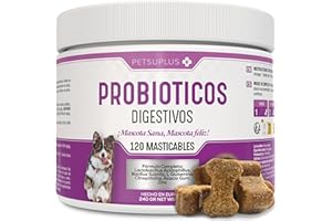 PETSUPLUS Probioticos Perros - Suplemento Digestivo - Repara la Flora Intestinal, Protege el Sistema Inmunológico y previene Enfermedades - Combate Diarrea, Gases y Vómitos - 120 masticables