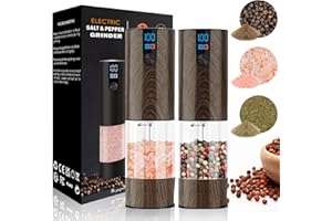 YAIAWISU Electric Salt and Pepper Mills Set of 2 (LED Display, Rechargeable, Adjustable Roughness Ceramic Grinder, 120 ml Large Capacity) Spice Mill Electric (Grain)