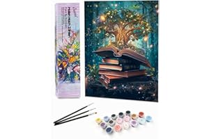 Bougimal Peinture par Numéro Adulte paysages avec Pinceaux et Acryliques Bricolage Peintures Kits, pour la Décoration Intérieure maison, Arbre magique, 28x35cm(sans Cadre)
