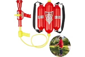 relaxdays Lance à Eau de Pompier, 2,5 l de réservoir, 5 m de portée, 2 Fonctions de Jet, Sac à Dos Enfants, Rouge-Jaune