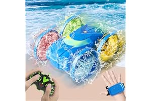 DOLOOWEE Coche anfibio teledirigido para 4, 5, 6, 7-12 años, coche de acrobacia RC giratorio 360 grados con luces LED – Sensor de gestos 4WD RC coche para 7, 8, 9, 10+ años de edad, regalos para niños y niñas
