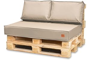 Bielik Palettenkissen 120 x 80 Set für Palettenmöbel | Wasserdicht Europaletten Sitzkissen Made in EU | Palettensofa komplett besteht aus 3 Teilen in Farbe: Dunkelgrau (Sitz +2 Kissen, Hellbeige)