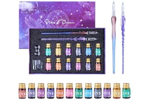 FURNIZONE Szklane pisaki do kaligrafii - 2 sztuki, 12 x 7 ml, tusz, 1 uchwyt na długopis i 1 kubek do czyszczenia, do podpisów, rysowania, pisania i prezent na Boże Narodzenie